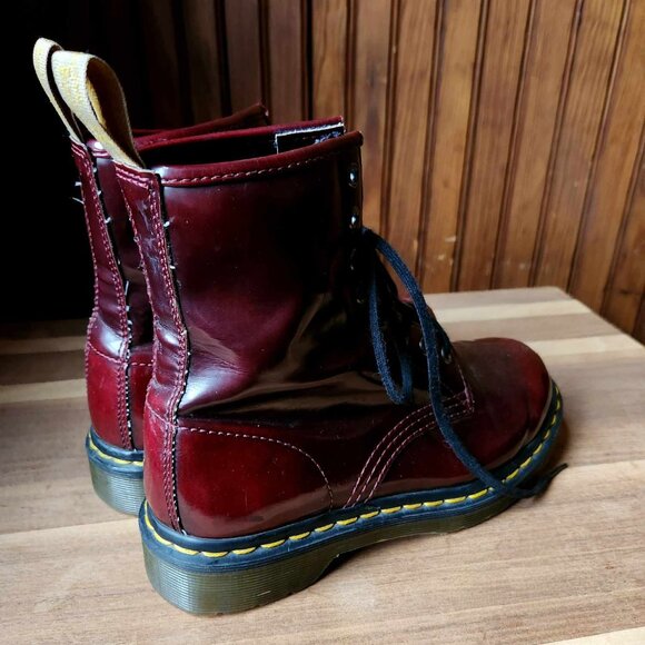DR MARTENS Vegan 1460 Cherry Red Pascal 8-Eye Boots Shoes Size 5 - Picture 6 of 8